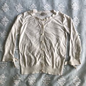LOFT Outlet Cream Crew Neck Cardigan with Bow Detail, XS. Good condition.